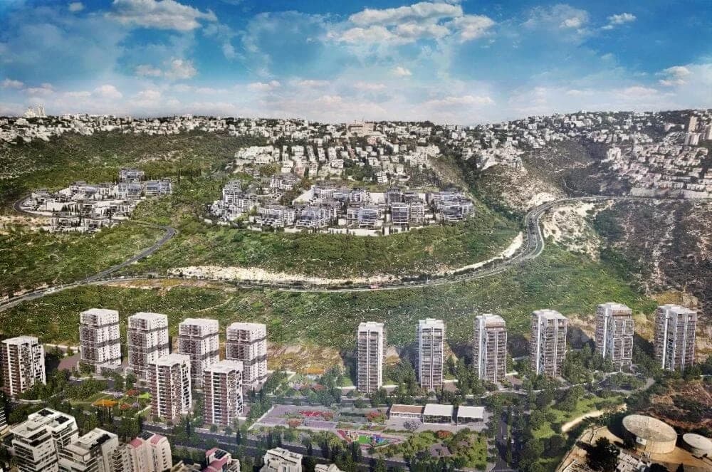 הדמיה אווירית של פרויקט מורדות לינקולן, מגדלי מגורים חדשים במבואות הדרומיים של חיפה