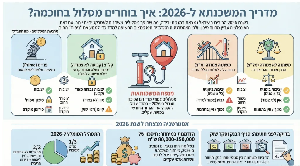 אינפוגרפיקה — מדריך לבחירת מסלול משכנתא נכון לשנת 2026 והשוואת מסלולי ריבית