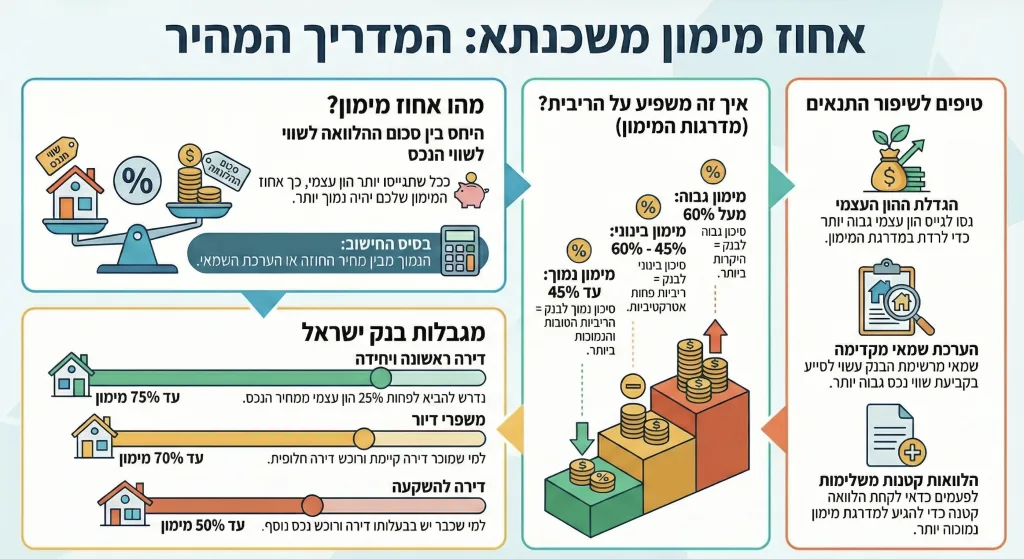 אינפוגרפיקה — מדריך מהיר לאחוז מימון במשכנתא ומגבלות בנק ישראל